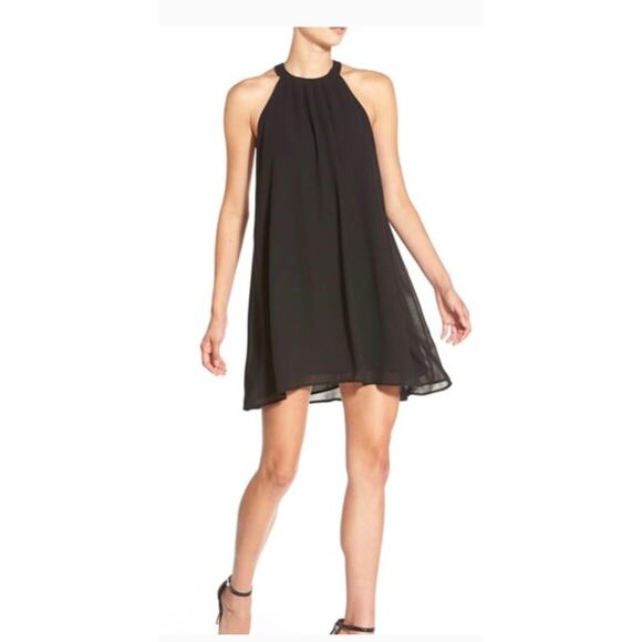 ASTR The Label Black Trapeze Chiffon High Neck Halter Party Mini Dress Women XS - Picture 1 of 13